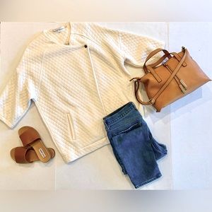 Quilted cream three-quarter sleeve jacket